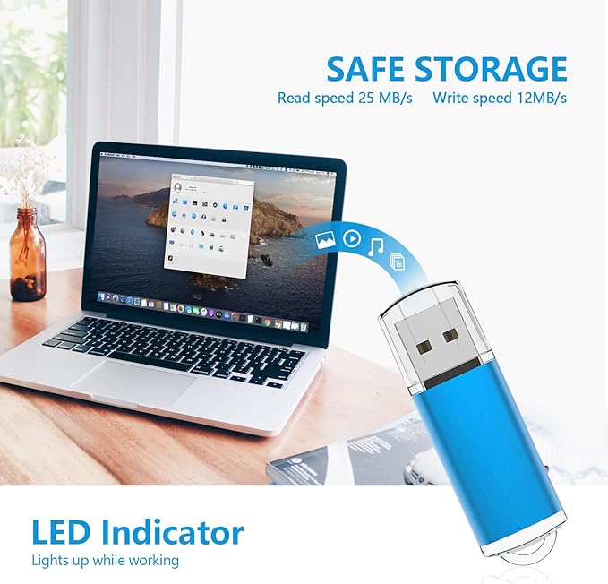 KOOTION Flash Drive 32GB 10 Pack USB 2.0 Thumb Drive Capped Memory Stick Jump Drive, Blue