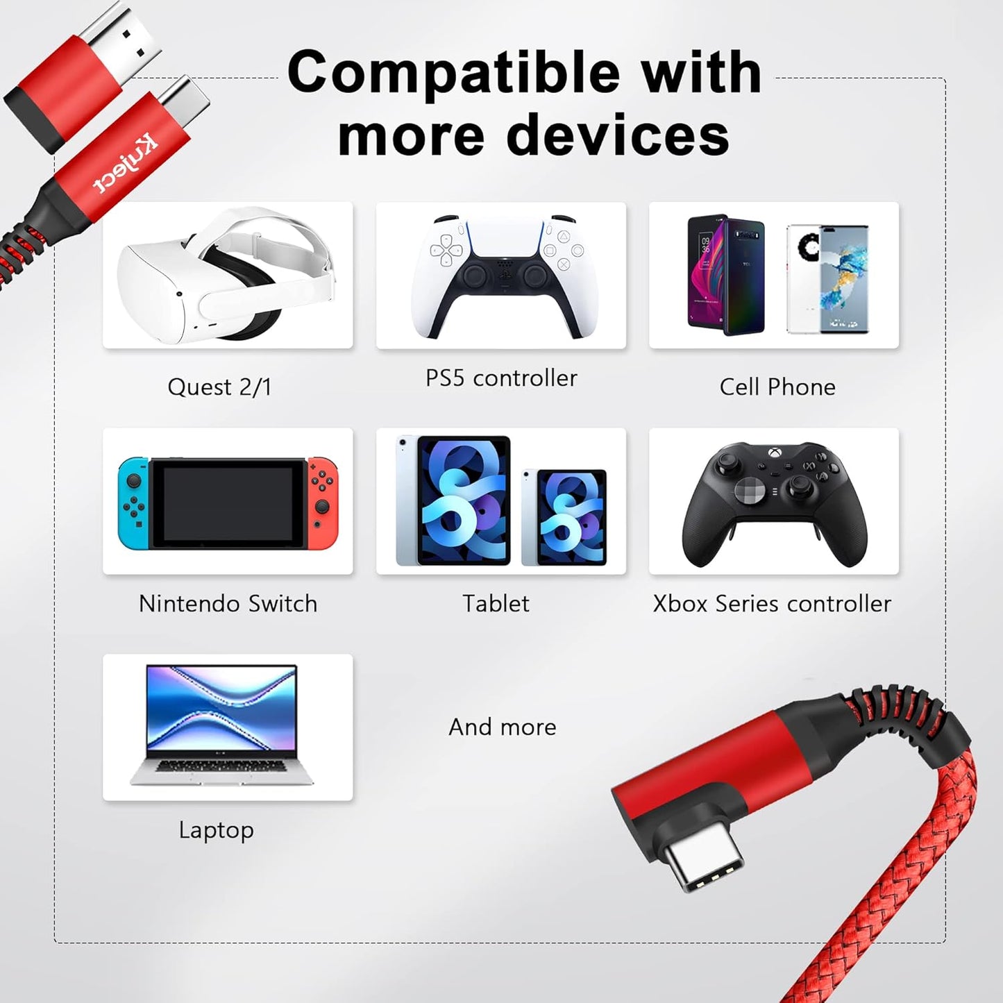 Kuject Link Cable 20FT Compatible for Quest 3S/3, Quest 2/Pro, Pico 4, Nylon Braided Accessories for Rift S/Steam VR Games, USB 3.0 Type C to C High Speed Data Transfer Cord for Gaming PC, Red