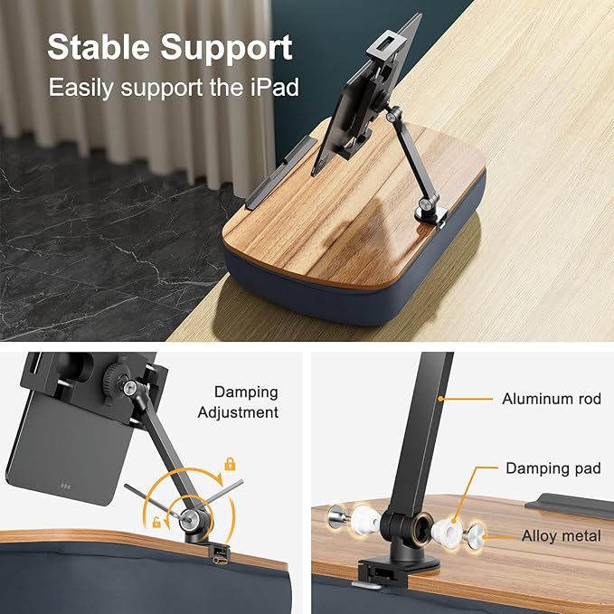 Lap Beanbag Cozy Kindle Pillow Stand for Bed with Adjustable Arm, 360° Tablet Holder, Fits 4.7"-13" Kindle, iPad, Phone, Lap Desk for Hands Free Reading in Bed, Couch, Sofa,Gray