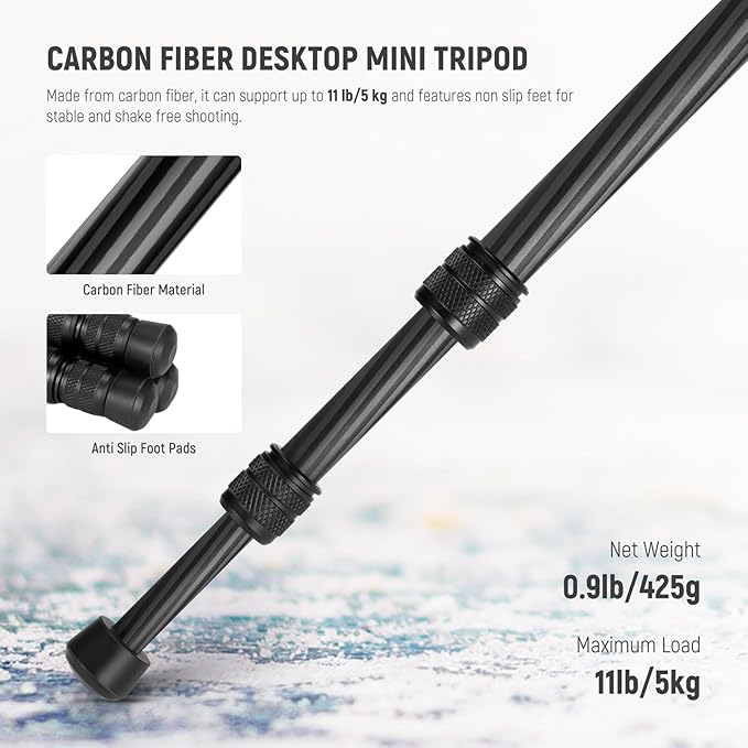 NEEWER TP09 Carbon Fiber Mini Tripod Compatible with iPhone, 20" Lightweight Compact Travel Desktop Tripod Stand with Ball Head, Phone Holder, Remote for Phone DSLR Camera Video Camcorder Webcam
