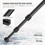 NEEWER TP09 Carbon Fiber Mini Tripod Compatible with iPhone, 20" Lightweight Compact Travel Desktop Tripod Stand with Ball Head, Phone Holder, Remote for Phone DSLR Camera Video Camcorder Webcam