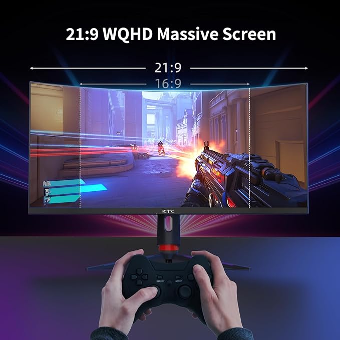 KTC 34 Inch Curved Ultrawide Gaming Monitor, 21:9, 3440x1440p 165Hz 1ms, 1500R Curved Monitor, Freesync G-sync Compatible, HDMI 2.0 x2 & DP1.4 x 2, Height/Tilt/Swivel/Pivot, H34S18S