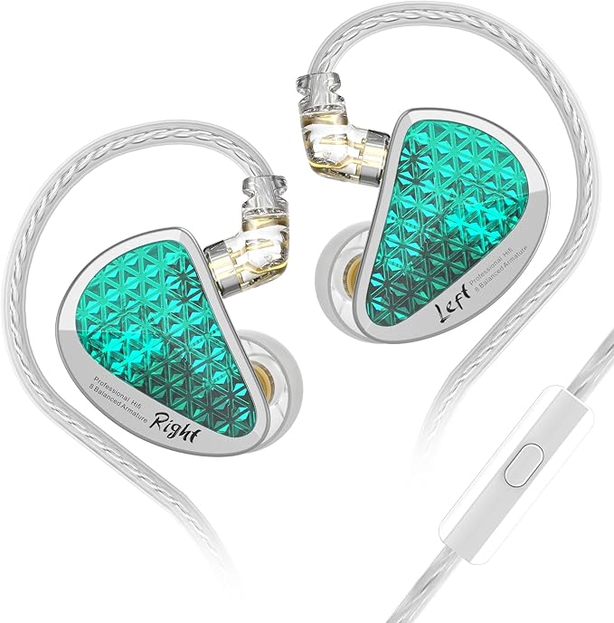KZ AS16 Pro 8 Balance Armatures in-Ear Earphone,Pro HiFi IEMs Music Earbuds for Studio Recording,Stereo Sound Gaming Earbuds Positioning in Ear Headphones with Microphone Wired(Cyan,with Mic)
