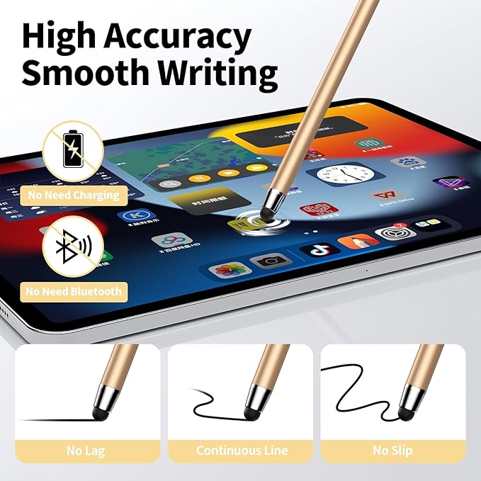 10 PCS Stylus,Stylus Pen for Touchscreen,Stylus 2-in-1 High Sensitivity & Precision Suitable for All Touch Screens of iPhone/ipad/Android Tablets(10 Stylus Pen Gold/Black + 20 Tips)