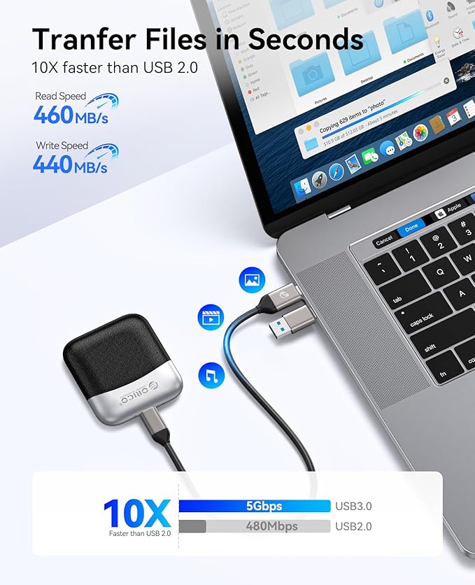 ORICO 1TB External SSD with 2 in 1 USB C & A Cable, Up to 460MB/s, Plug and Play Portable Solid State Drives, Reliable Storage for USB C Smartphone, Tablet, PC - M5PLUS