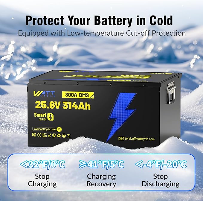 24V 314AH LiFePO4 Lithium Battery, Built-in Bluetooth 5.0 & 300A BMS, Upgrade Aluminum Frame MAX 8038Wh Energy, 15000+ Deep Cycles Batteries, Perfect for Home Energy, RV, Marine, Solar