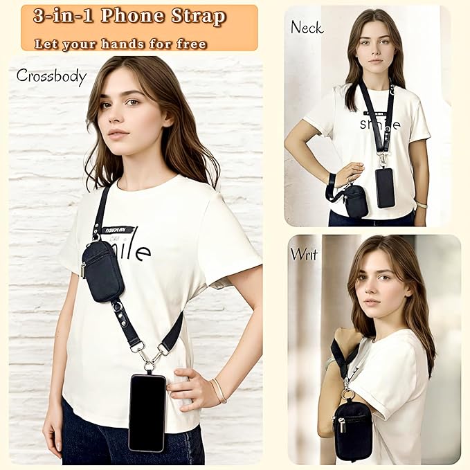 Clip and Go Strap for Phone with Wallet - Adjustable and Detachable Phone Lanyard Crossbody, Wrist Wallet for Home Travel