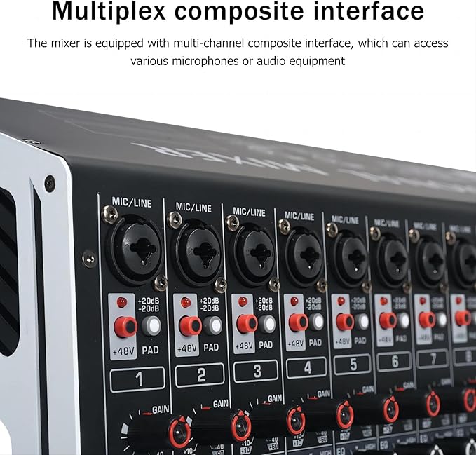 W IN-MIX DX16 Professional DJ Audio Mixer 16 Channel with 99 DSP Effects,7-band EQ,Independent 48V Phantom Power&Mute Button,Bluetooth Function,USB Interface Recording For Studio & Stage