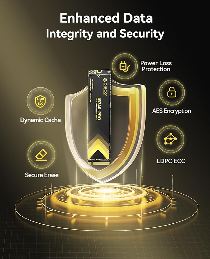 ORICO Industrial SSD 4TB M.2 NVMe SSD, PCIe 4.0 Drive with 7400MB/s Read Speed, Advanced Data Security and Innovative Heatsink, for Edge Computing, Industrial PC, Personal Laptop and PS5 - IG740PRO