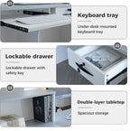 Reception Desk with Counter, Modern Front Desk Reception Counter with Keyboard Tray, Lockable Drawer and Storage Shelves for Office, Retail, Salon (Gray+Black/Left, 79" L*24" W*39" H)