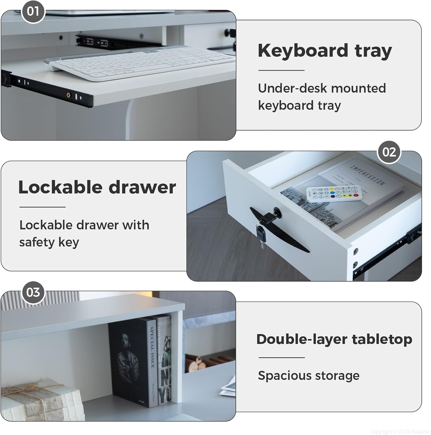 Reception Desk with Counter, Modern Front Desk Reception Counter with Keyboard Tray, Lockable Drawer and Storage Shelves for Office, Retail, Salon (Gray+Black/Left, 79" L*24" W*39" H)