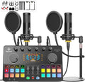 Podcast Equipment Bundle for 2 with Dual XLR-3.5 Condenser Micophones with Mic Pop Filters Audio Equipment for Live Streaming/ Recording, Online Gaming for Phone/ Laptop/ PC Audio Interface M100