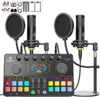 Podcast Equipment Bundle for 2 with Dual XLR-3.5 Condenser Micophones with Mic Pop Filters Audio Equipment for Live Streaming/ Recording, Online Gaming for Phone/ Laptop/ PC Audio Interface M100