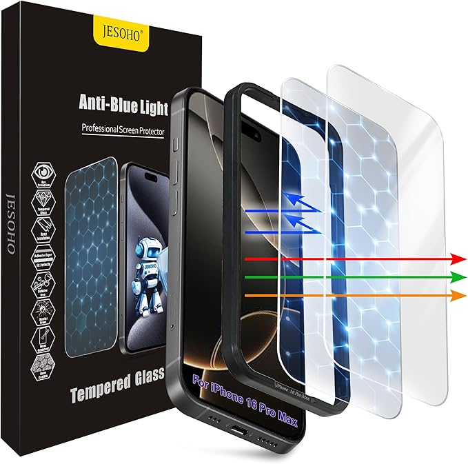 Screen Protector for iPhone 16 Pro Max[6.9 Inch],3RD Colorless Anti-Blue Light Tempered Glass Films,HD Clear, 9H Hardness, No Bubbles, Case Friendly 2 Pack