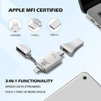 256GB Apple MFi Certified iPhone-Photo-Stick, 3 in 1 USB C Photo-Stick-for-iPhone-USB-Flash-Drive iPhone Memory-Stick Thumb Drives iPhone Backup Memory Stick for iPhone 16 15 14 13 12 iPad Android PC