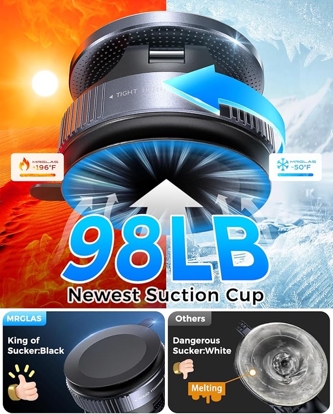 MRGLAS 2026 Upgraded Vacuum Magnetic Phone Holders for Your Car 360° Adjustable Absorption Magnetic Bracket 98LBS Magsafe Suction Cup Phone Mount for iPhone Car Truck Accessories for Men Women