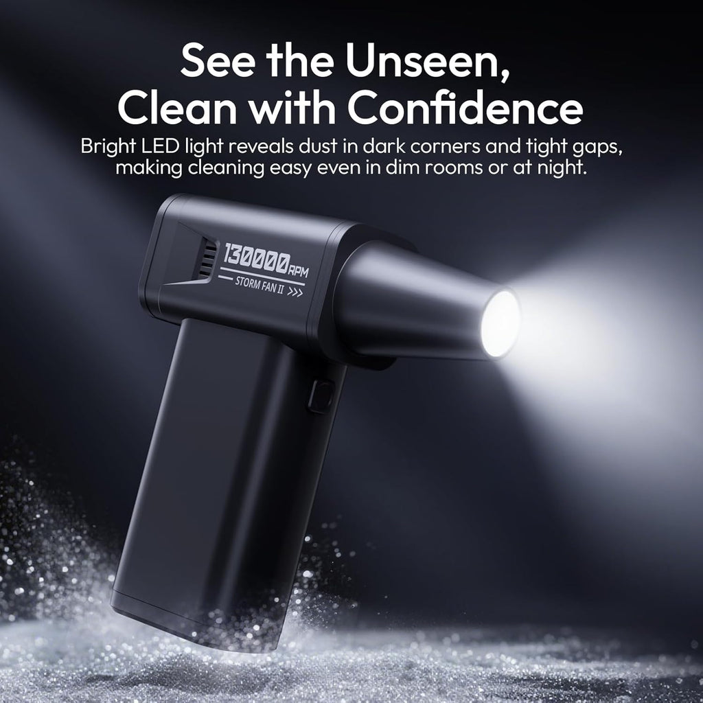 ULANZI AD02 Storm Electric Air Duster V2, 13W High-Speed Compressed Air Duster, 12.5W Fast Charge, Variable Speed, with 200-Mesh Filter & LED Light, Portable Mini Dust Blower for Camer Cleaning