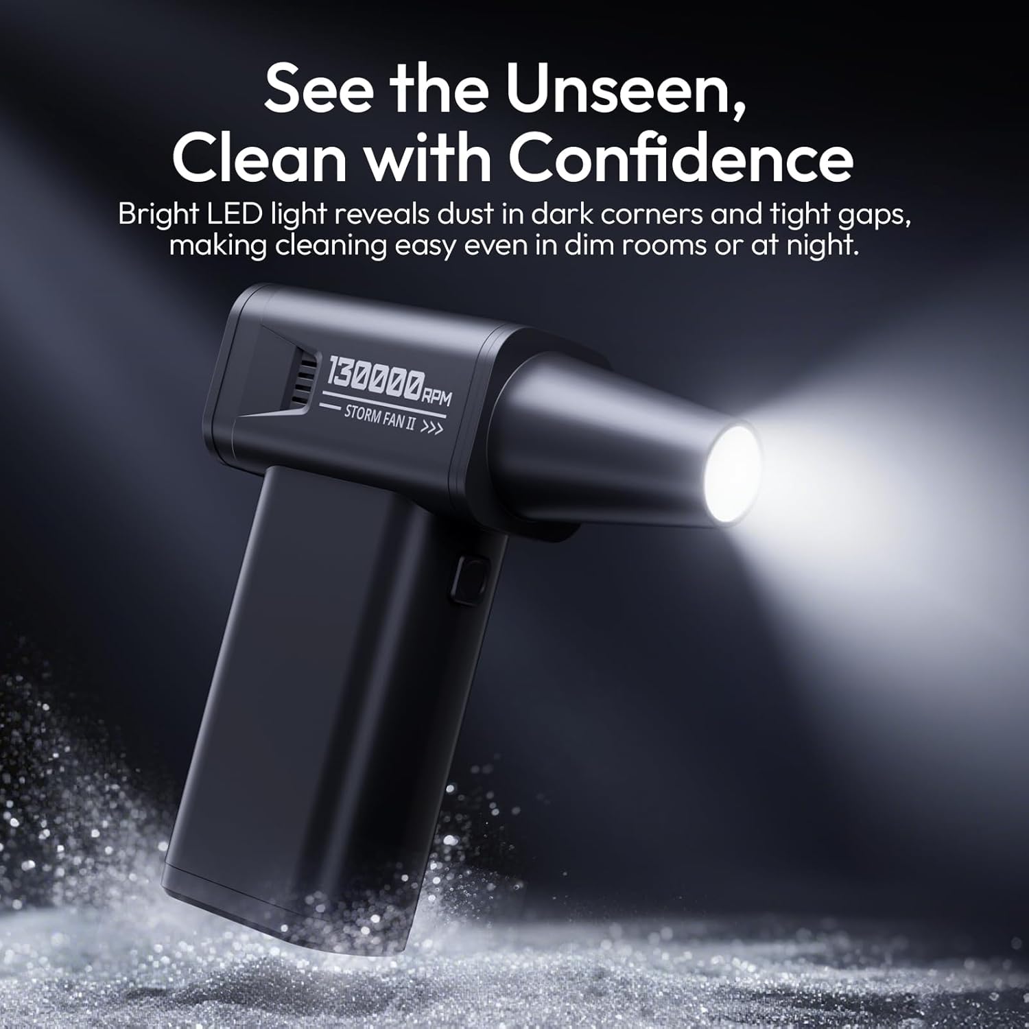 ULANZI AD02 Storm Electric Air Duster V2, 13W High-Speed Compressed Air Duster, 12.5W Fast Charge, Variable Speed, with 200-Mesh Filter & LED Light, Portable Mini Dust Blower for Camer Cleaning