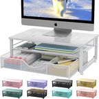 gianotter Computer Monitor Stand Riser, office organizer with Drawer, Office Organizers Storage for Classroom Office Supplies (White)