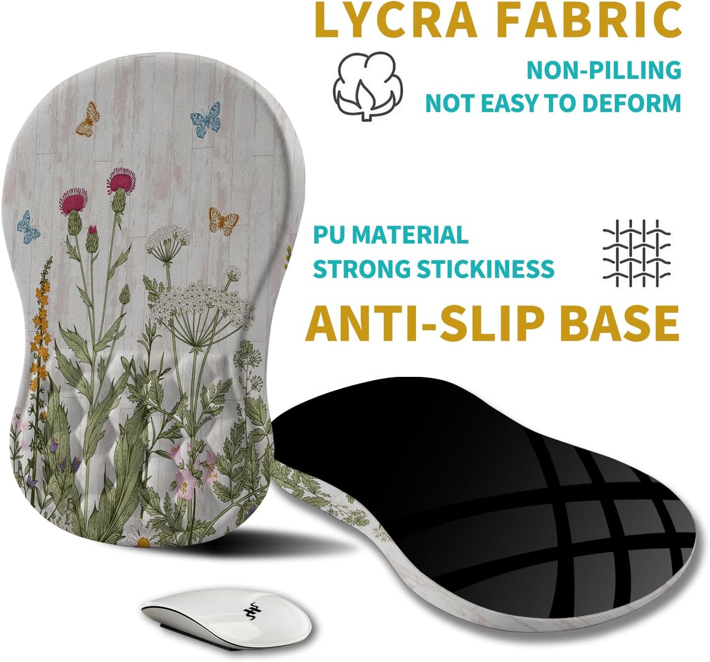 Hokafenle Ergonomic Mouse Pad Wrist Support, Wrist Rest Mousepad for Carpal Tunnel Pain Relief with Integrated Memory Foam Slope Massage Bulge (11.8x7.9 inch,Garden Flowers