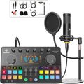 Podcast Equipment Bundle All-in-One with Dual XLR-3.5 Condenser Micophone with Mic Pop Filter Audio Equipment for Live Streaming/Recording, Online Gaming for Phone/Laptop/PC Audio Interface M100