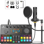 Podcast Equipment Bundle All-in-One with Dual XLR-3.5 Condenser Micophone with Mic Pop Filter Audio Equipment for Live Streaming/Recording, Online Gaming for Phone/Laptop/PC Audio Interface M100