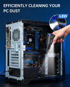 VICNOVA Compressed Air Duster, 150,000RPM Cordless Electric Air Blower with 3-Speed Adjustable Rechargeable with LED Light for Cleaning Car, Computer, PC Keyboard, Gifts for Dad, Man, Him