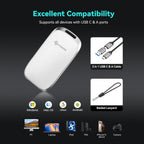 PHIXERO 2TB Portable SSD, Type-C Interface, Up to 450Gbps, Built-in mSTAT SSD for Ultra-Fast Data Transfer,White