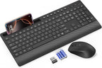 Trueque Wireless Keyboard and Mouse Combo - Full-Size Quiet Keyboard with Palm Rest, Phone Holder, Multimedia Keys, Power Switch, Compatible with Windows, Chrome OS, PC, Laptop (Batteries Included)