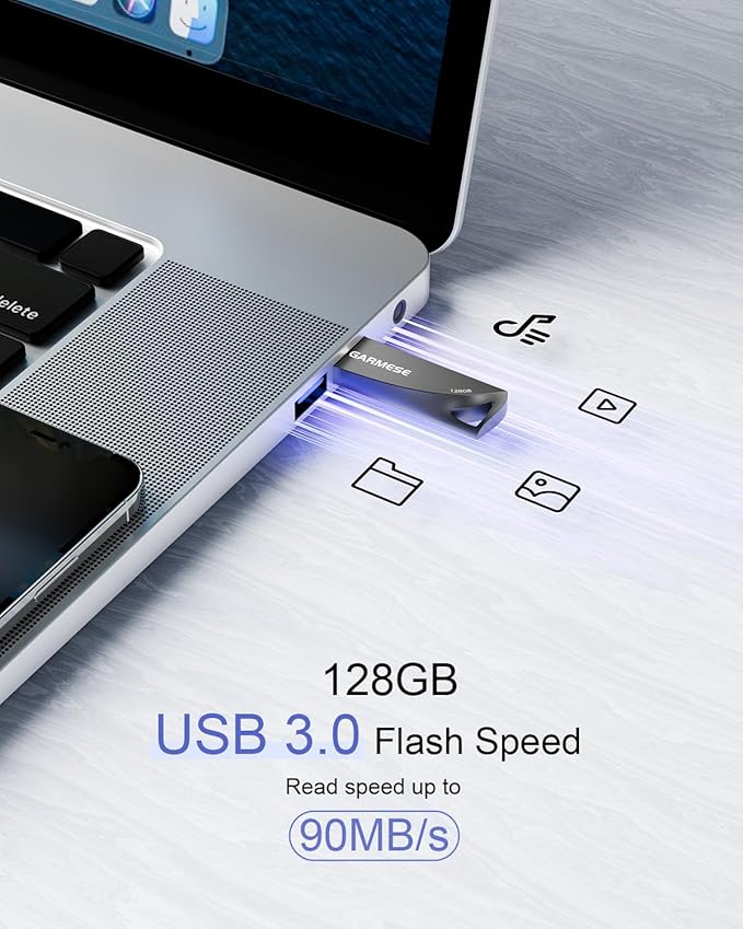 128GB USB Flash Drives, 2-Pack Waterproof Metal USB 3.0 Memory Stick, Slim Thumb Drive Portable Pen Drive with Keychain Hole Stylish Jump Drive for PC Computer