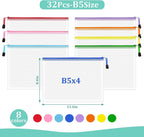 32pcs Mesh Zipper Pouch Bags, B5 Mesh Pouch, 8 Color Zipper Pouches for Organizing, Board Game Storage, Travel, School, Office