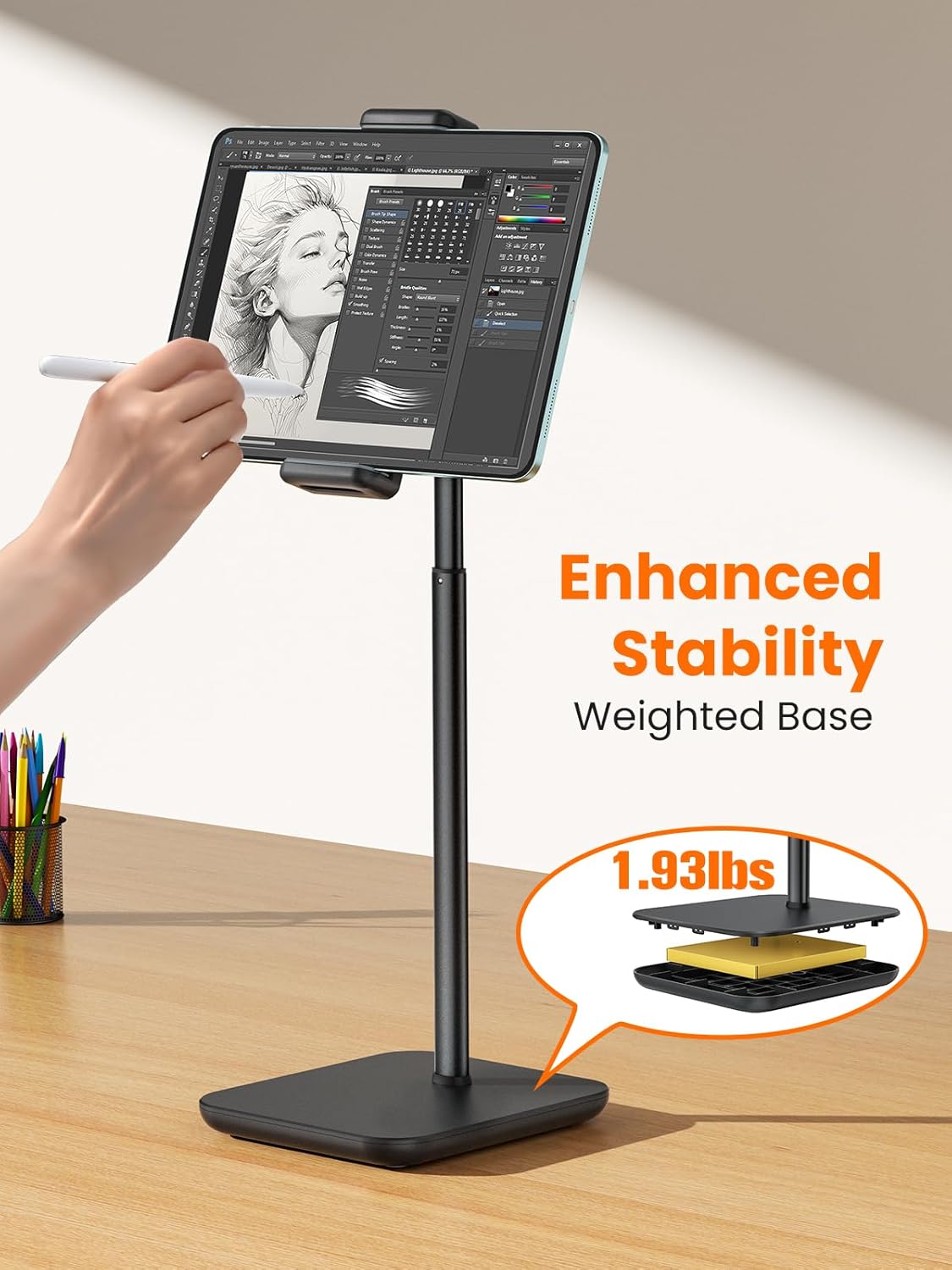 tounee Portable Monitor & Tablet Holder Stand, 4.4lb (2kg) Holding Strength, Height Adjustable Up to 18.11", Ideal for 4.7"-16" Devices (15.6" Portable Monitors, iPad, iPhone, Kindle) - Black
