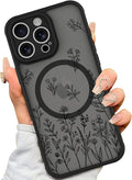 AIGOMARA Magnetic Case for iPhone 16 Pro Max [Compatible with MagSafe] Cute Black Flower Floral for Women Girls Soft TPU Bumper Hard PC Back Anti-Fall Shockproof Protective Slim Cover