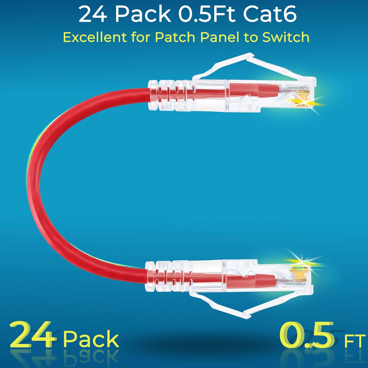 Rapink Slim Cat6/ Cat6a 0.5ft (24 Pack) Ethernet Patch Cable - 10G Support, Snagless, Flexible