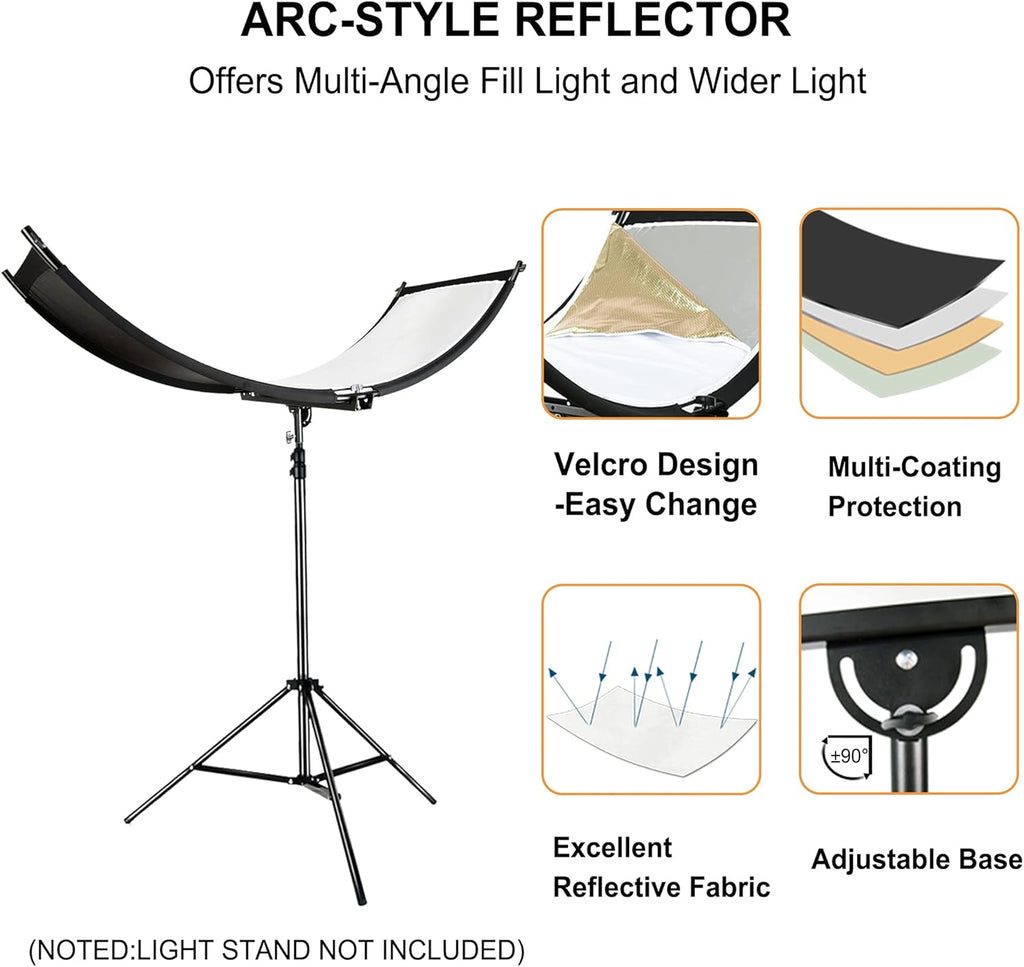 FUDESY Clamshell Light Reflector/Diffuser,67"x24" Curved Photography Lighting Reflector for Photo Video Studio Shooting with Black/Silver/White/Gold Reflectors,Carry Bag