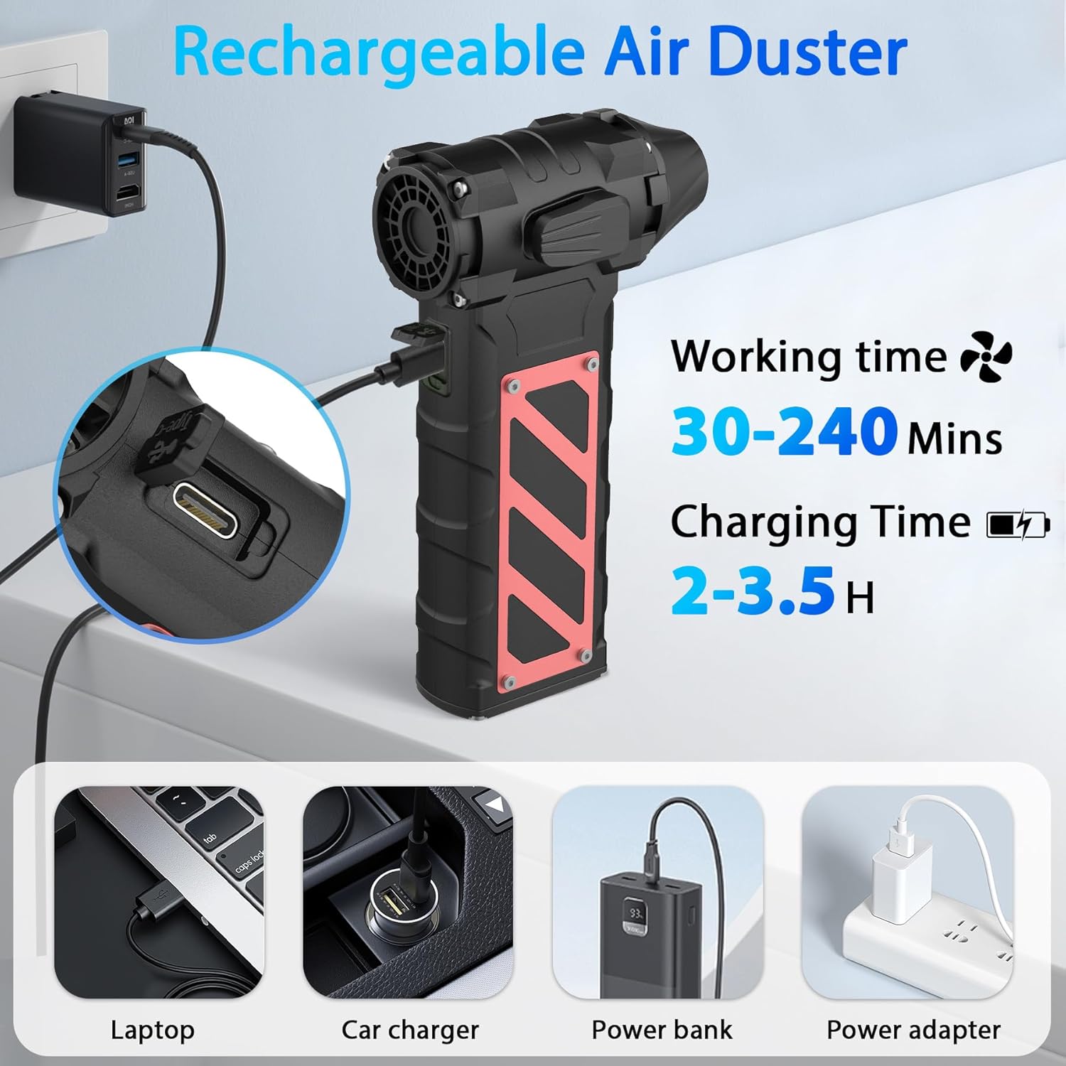 Electric Air Duster-Compressed Air Duster,60mph Wind Stepless Speed Canned Air for PC/Compute/Electronics/Home&Car Cleaning, 150000RPM Air Blower to Spray Air Can Dust Off Keyboard Cleaner (Black)