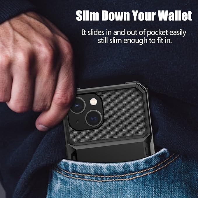 Nvollnoe for iPhone 13 Case with Card Holder[Store 5 Cards] Dual Layer Heavy Duty Shockproof Wallet Case with Hidden Card Slot Large Storage Cover for iPhone 13(Black)