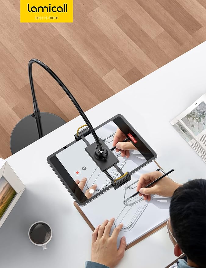 Lamicall Tablet Floor Stand Holder - Gooseneck Tablet Mount for Bed, 63" Adjustable Height & 10.6lb Stable Base, for 4.7-13" Tablets, iPad Pro 13/9.7, Air, Mini, Galaxy Tab, Kindle, Phones