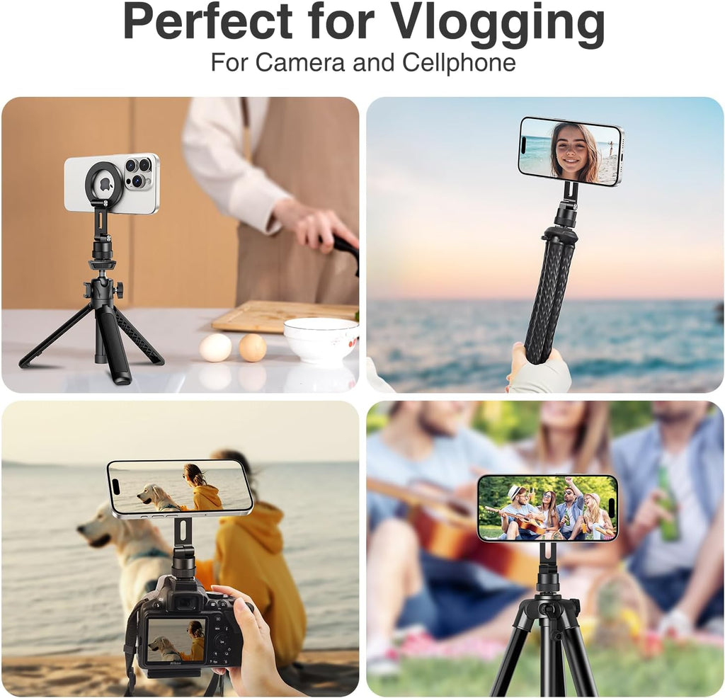 elitehood Magsafe Phone Tripod Mount Adapter with 360° Rotatable Cold Shoe & 1/4” Screw, Magnetic Camera Phone Mount, Aluminum iPhone Holder for Tripod Camera Video Recording Live Streaming Vlogging