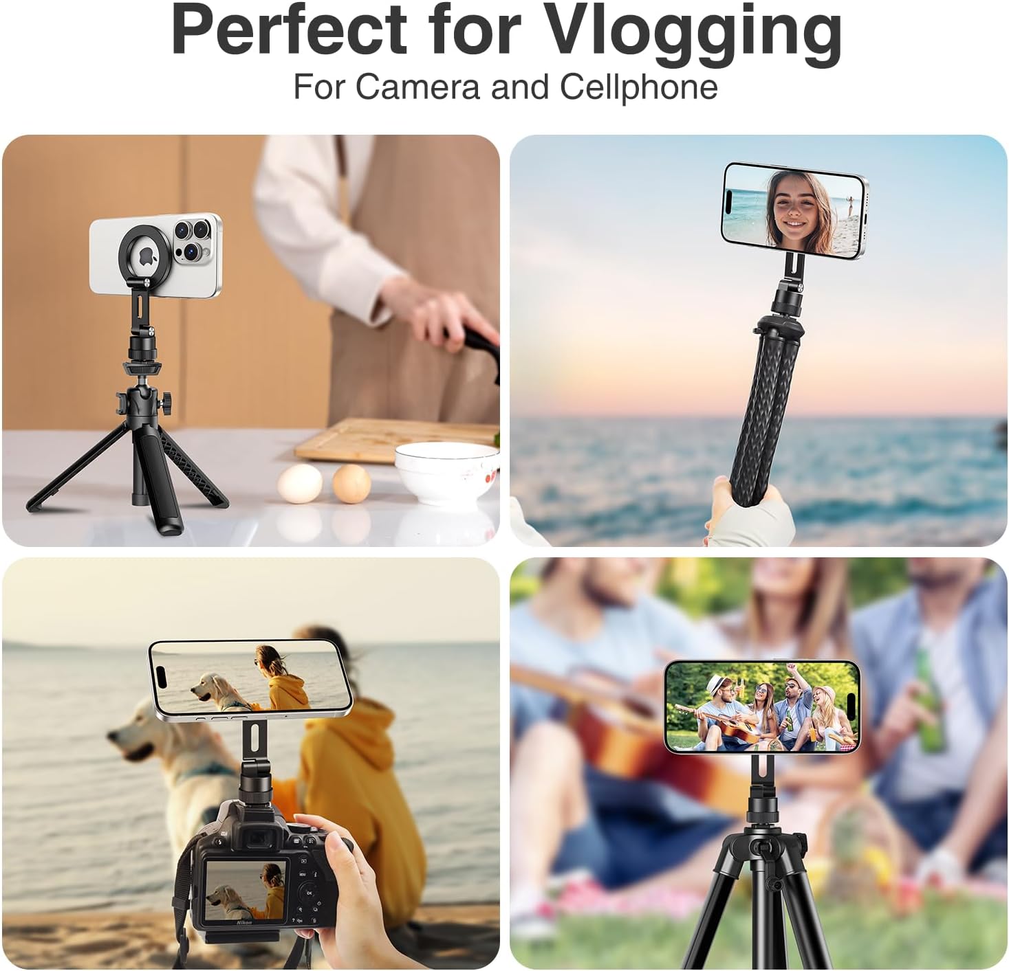 elitehood Magsafe Phone Tripod Mount Adapter with 360° Rotatable Cold Shoe & 1/4” Screw, Magnetic Camera Phone Mount, Aluminum iPhone Holder for Tripod Camera Video Recording Live Streaming Vlogging