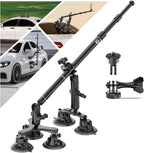 Suction Cup Car Mount - Aluminum Alloy Extendable Selfie Stick, Five 3.5" Large Suction Cup Car Windshield Camera Mount with Tripod Adapter Compatible with GoPro Insta360 DJI Action Cameras