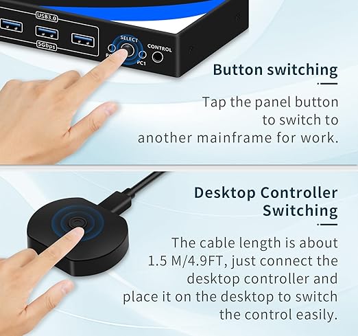 kvm Switch 1 Monitors 2 Computers 8K@60HZ，4K@120HZ，4 Port USB3.0（with 1 USB C,displayport kvm switches,dp kvm Switch 2 Computers 1 Monitor,Supports Multiple Operating Systems.