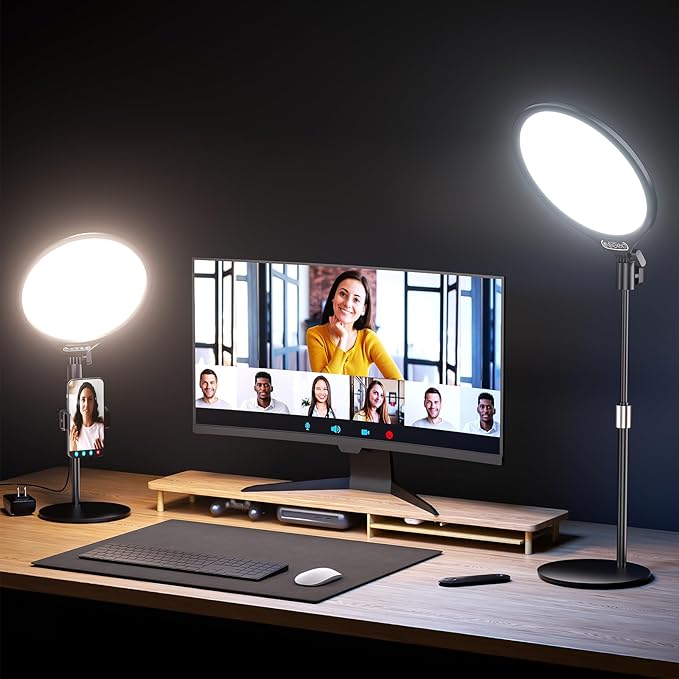 Aureday 10.5” Dimmable Desktop Ring Light with Stand and Phone Holder, 24W Full-Screen LED Ring Light for Desk, Video Conference Lighting for Laptop, Zoom Lighting for Computer, Live Stream, TikTok