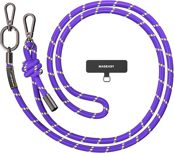 MAGEASY Universal Cell Phone Lanyard - Anti-Theft Thick Rope Crossbody Phone Strap for iPhone 16 Pro Max & Most Smartphones, for Men & Women | 8.3mm Pruple/Green
