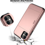 Nvollnoe for iPhone 11 Case with Card Holder Heavy Duty Protective Dual Layer Shockproof Hidden Card Slot Slim Wallet Case for iPhone 11 for Men&Women(Rose Gold)