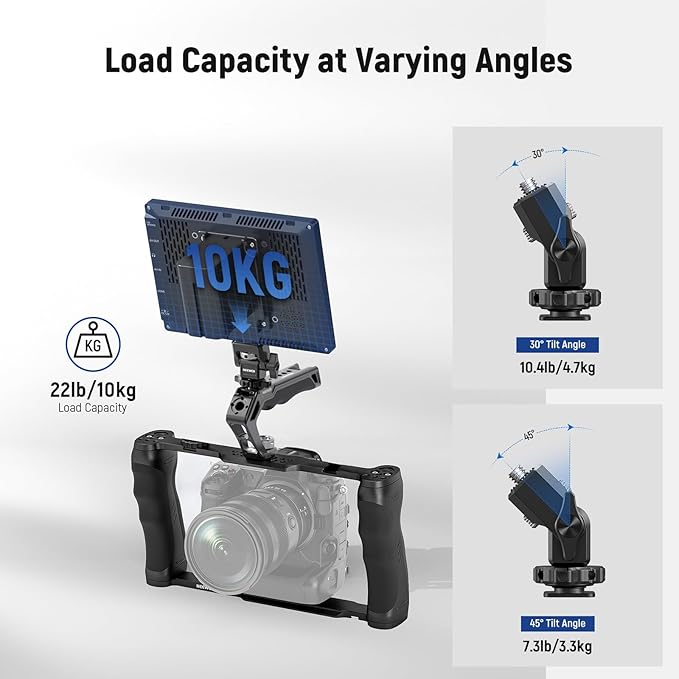 NEEWER Universal Camera Cage with Top Handle & Cold Shoe Monitor Mount, Arca Type Camera Gimbal Stabilizer Video Rig, Dual Handgrips & 3/8" for ARRI Compatible with SmallRig Accessories, CA016T+MA006