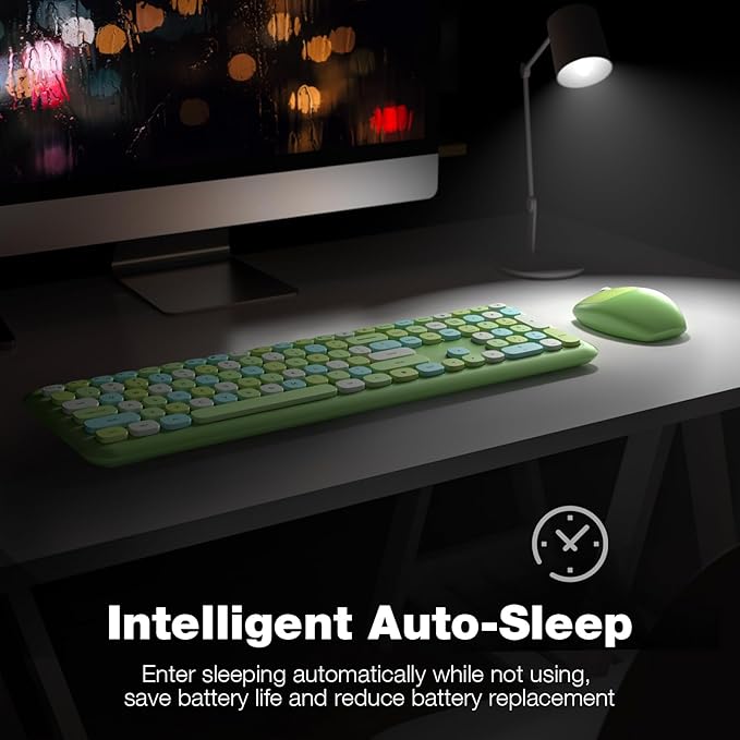 KNOWSQT Wireless Keyboard and Mouse Combo, Pale Green Full-Sized 2.4G Silent Keycap Colorful Keyboards, USB Dongle Plug Play, for Laptop, Windows, PC, Computer, Desktop