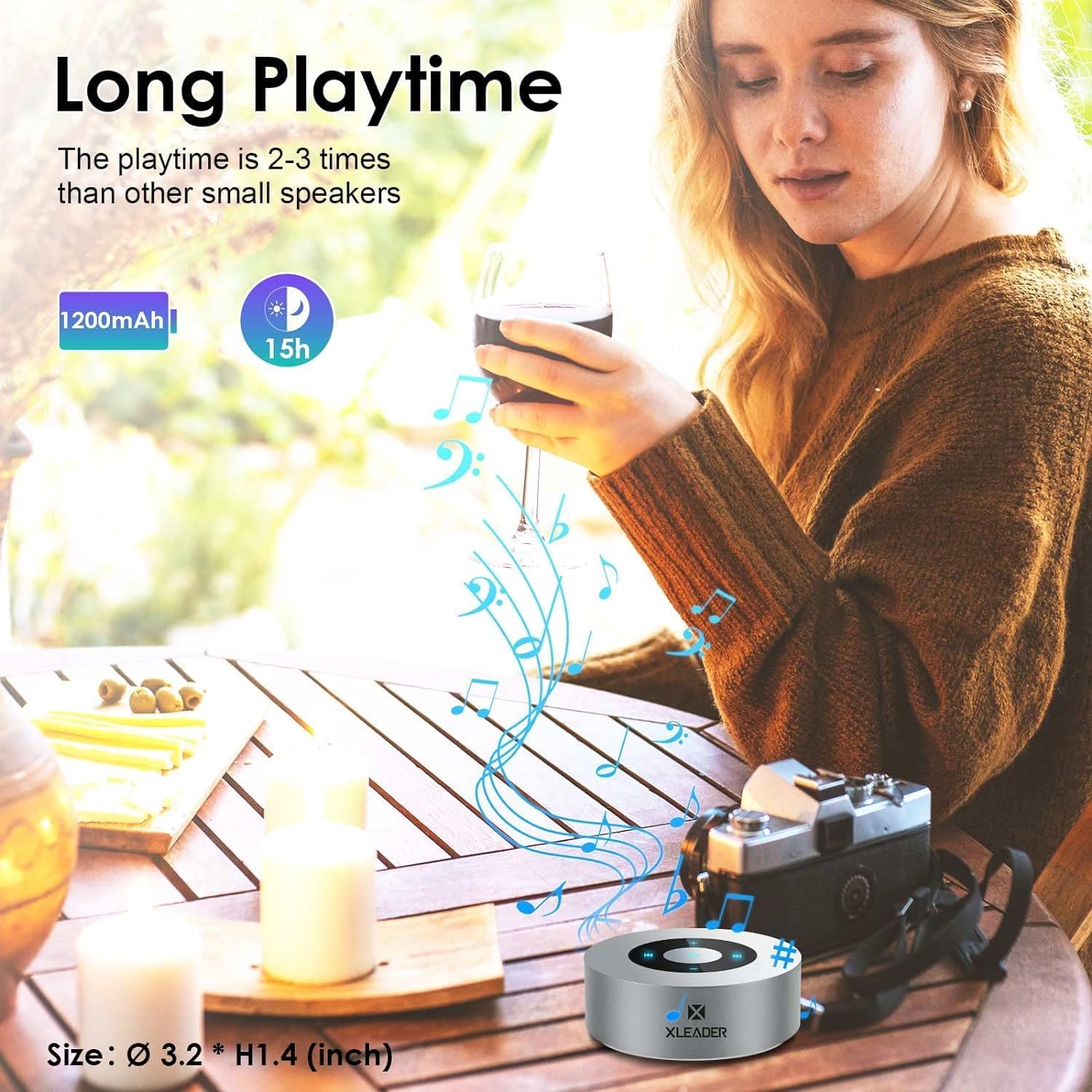 XLEADER Mini Bluetooth Speaker (Gift Box Packed) Portable Speakers Bluetooth Wireless with Micro SD Card Slot, Mic, Aux Input, Touch Screen, 12H Playtime, Small Speaker for Laptop Office Yoga,Silver