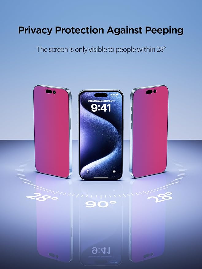 Compatible for iPhone 14 Pro Privacy Screen Protector Tempered Glass 6.1 Inch, Pink Gradient Anti Spy Anti Blue Light HD Easy Installation