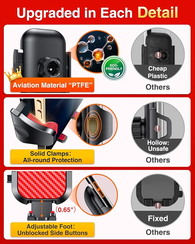 VANMASS Car Phone Holder Mount 2025 Upgraded [Patent Steel-Hook] Car Vent Phone Mount Clip Military-Grade Shockproof Cell Phone Car Mount Handsfree Truck Stand Vent Cradle for iPhone 16 Android,Red